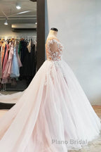 Champagne tulle lace long Formal Prom dress, tulle evening dress