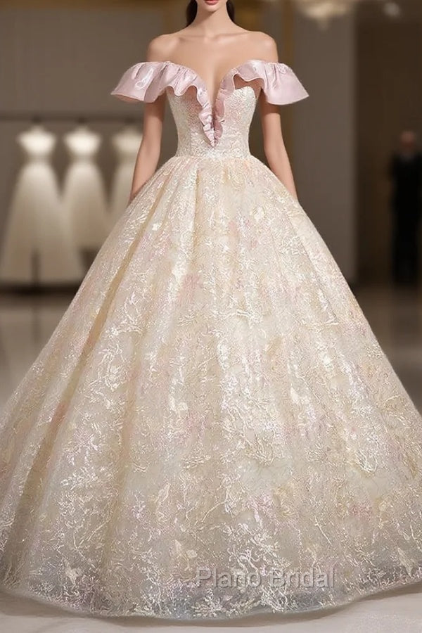 Champagne Tulle Lace Off the Shoulder Quinceanera Dresses Main image