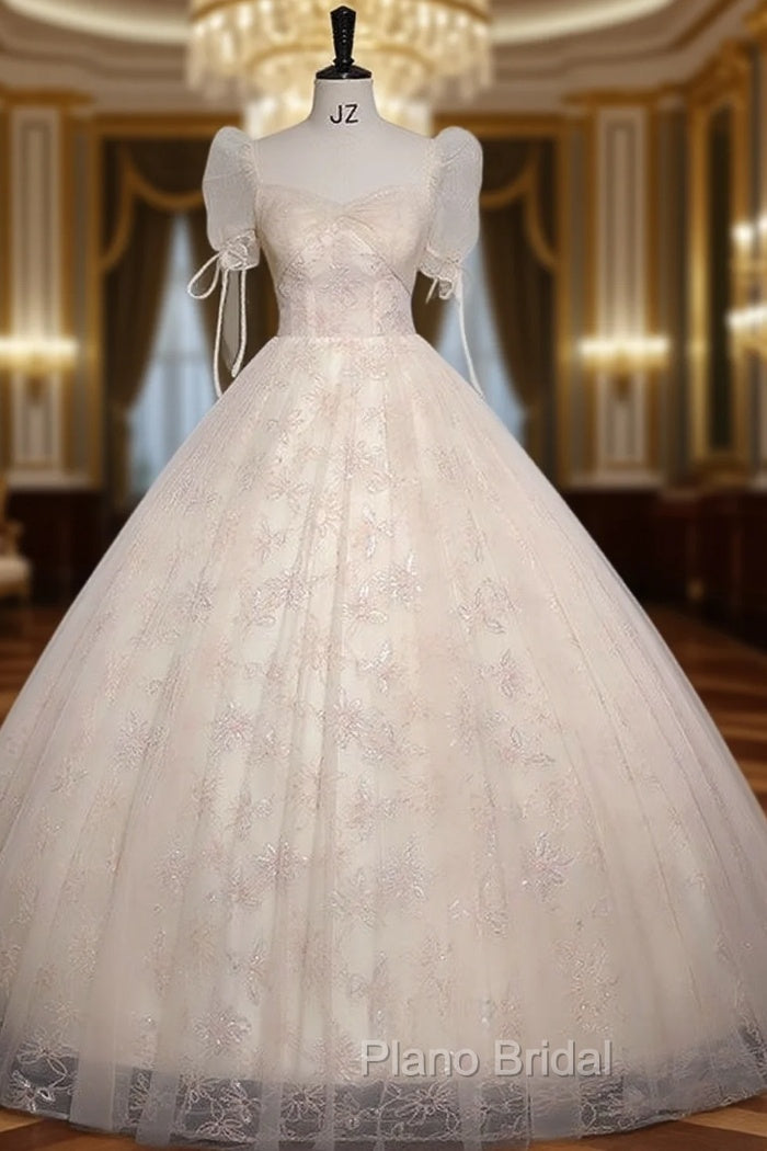 Champagne Tulle Lace Sequins Short Sleeve Quinceanera Dresses Main image