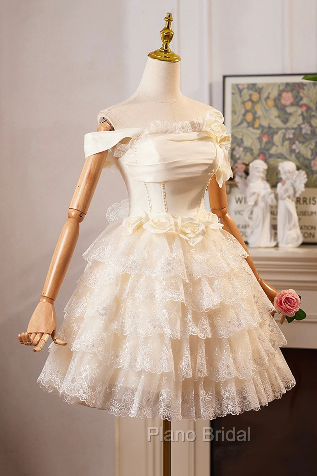 Champagne Tulle Lace Short Formal Prom Dresses Homecoming Dresses, Lovely A-Line Party Dresses