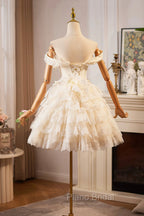 Champagne Tulle Lace Short Formal Prom Dresses Homecoming Dresses, Lovely A-Line Party Dresses