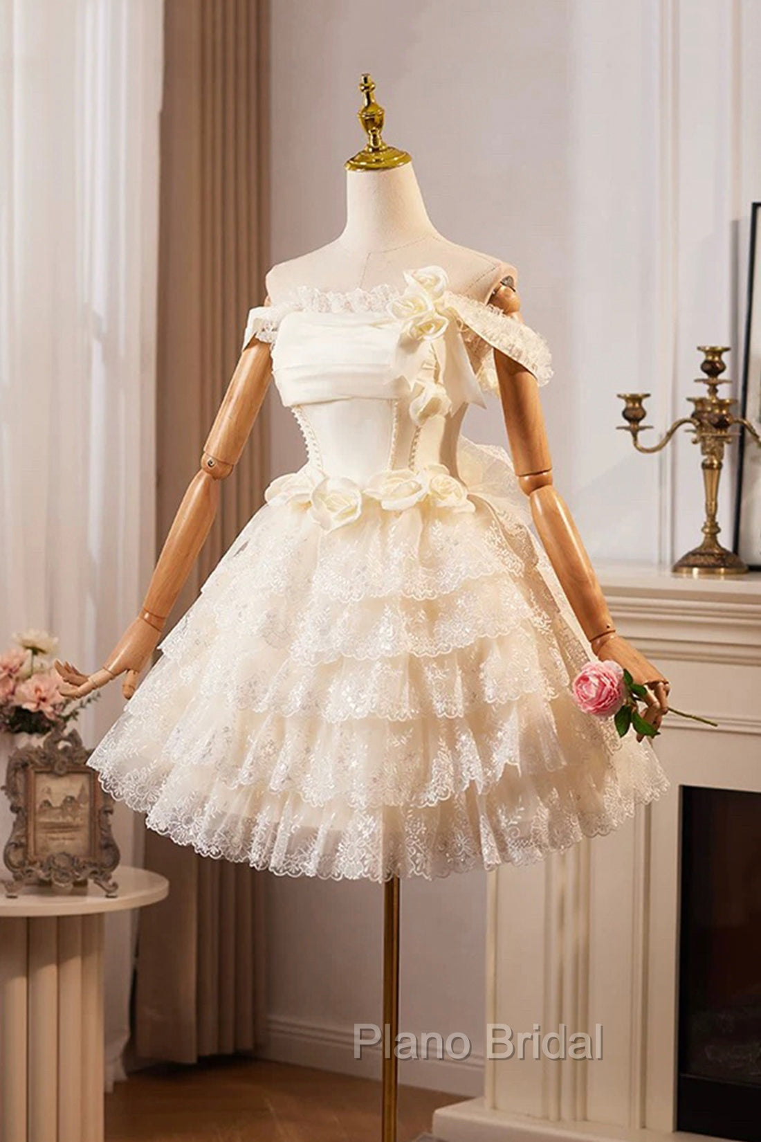Champagne Tulle Lace Short Formal Prom Dresses Homecoming Dresses, Lovely A-Line Party Dresses