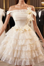 Champagne Tulle Lace Short Formal Prom Dresses Homecoming Dresses, Lovely A-Line Party Dresses