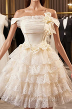 Champagne Tulle Lace Short Formal Prom Dresses Homecoming Dresses, Lovely A-Line Party Dresses