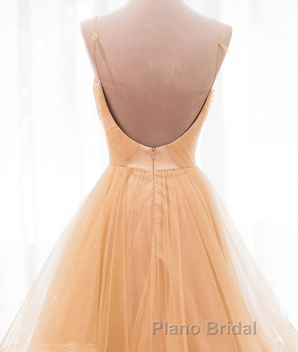 Champagne tulle long Formal Prom dress, champagne evening dress