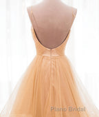 Champagne tulle long Formal Prom dress, champagne evening dress