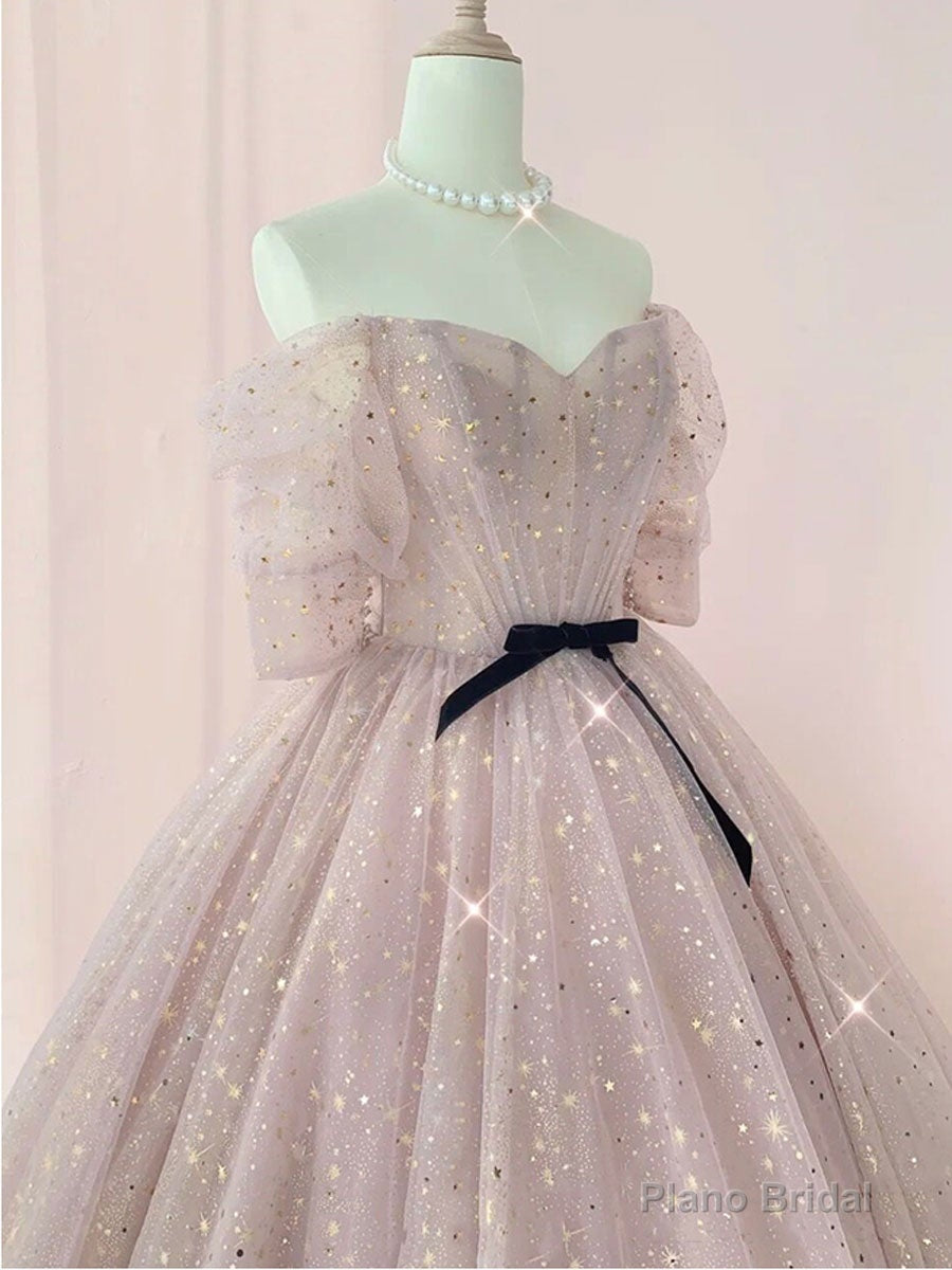 Champagne tulle long prom dress, tulle long evening dress