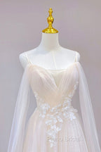 Champagne Tulle Long Formal Prom Dresses with Lace, Off the Shoulder Evening Dresses