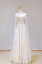 Champagne Tulle Long Formal Prom Dresses with Lace, Off the Shoulder Evening Dresses