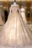 Champagne Tulle Long Sleeve Beading Quinceanera Dresses