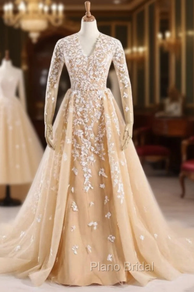 Champagne Tulle Long Sleeve Nude Color Tulle Crystal Royal Party Dresses Main image