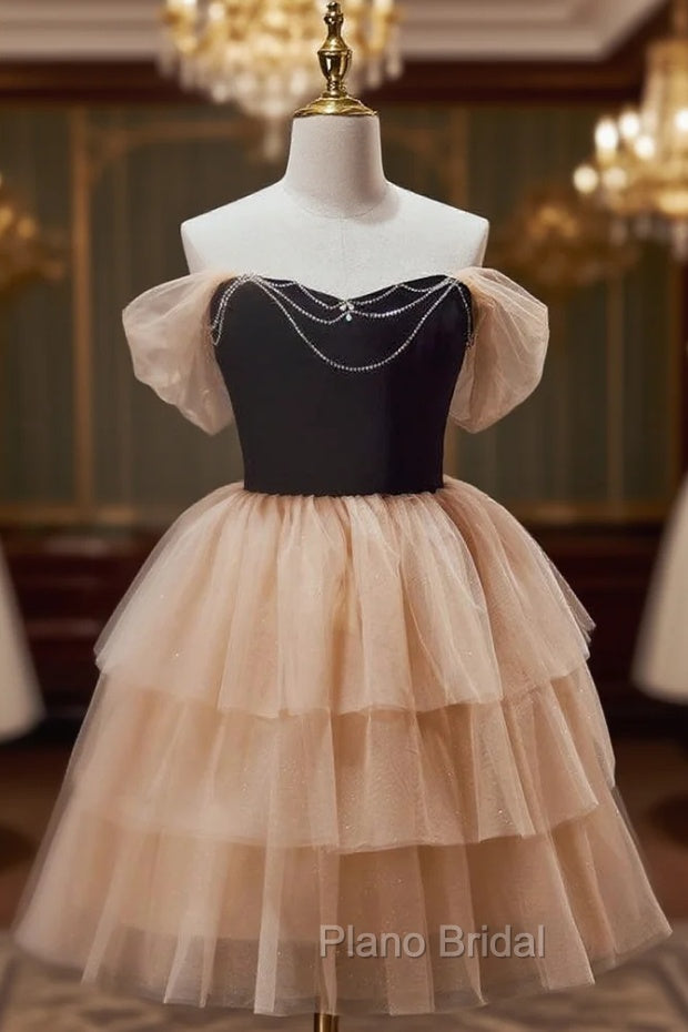 Champagne Tulle Off the Shoulder Homecoming Dresses Main image