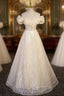 Champagne Tulle Off the Shoulder Sequins Formal Prom Dresses