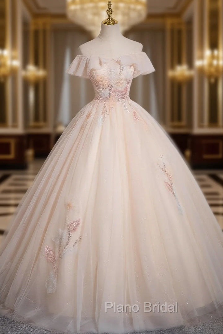 Champagne Tulle Off the Shoulder Sequins Quinceanera Dresses Main image