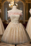 Champagne Tulle Sequins Beading Homecoming Dresses