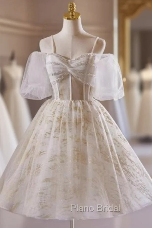 Champagne Tulle Sequins Spaghetti Straps Homecoming Dresses