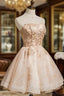 Champagne Tulle Sequins Strapless Homecoming Dresses