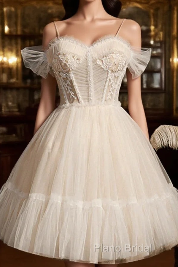 Champagne Tulle Short A Line Dresses Party Dresses Homecoming Dresses