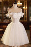 Champagne Tulle Short A-Line Formal Prom Dresses, Off the Shoulder Evening Party Dresses