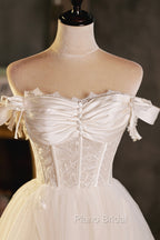 Champagne Tulle Short A-Line Formal Prom Dresses, Off the Shoulder Evening Party Dresses