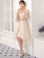 Champagne Tulle Short Formal Prom Dresses, Champagne Homecoming Dresses