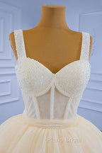 Champagne Tulle Short Formal Prom Dresses with Beaded, A-Line Tea Length Party Dresses