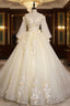 Champagne Tulle Short Sleeve Appliques Quinceanera Dresses