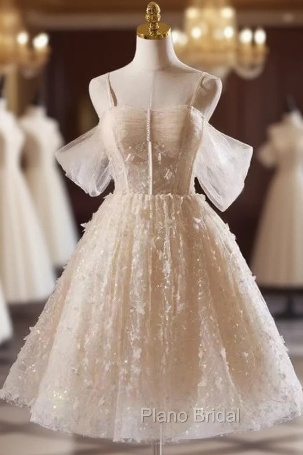 Champagne Tulle Spaghetti Straps Pleats Homecoming Main image