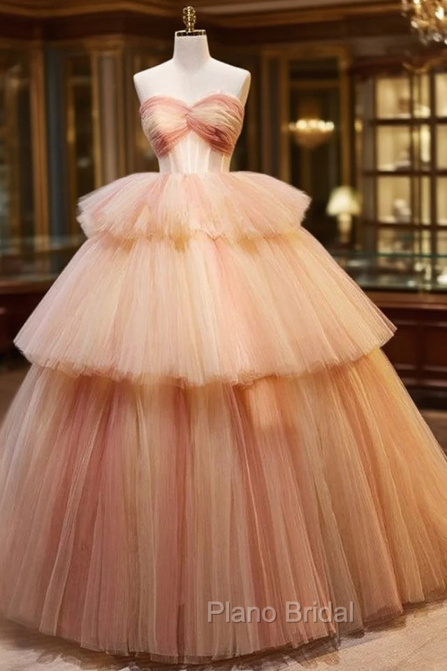 Champagne Tulle Sweetheart Pleats Formal Prom Dresses