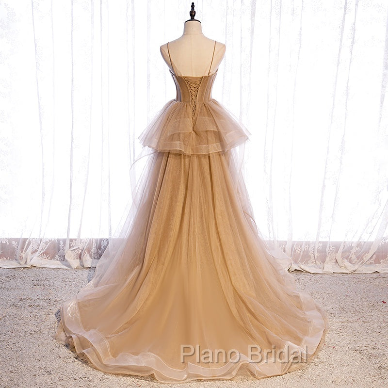 Champagne Tulle Sweetheart Straps Long Ball Gown Formal Prom Dresses, Champagne Party Dresses Secondary image