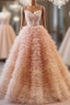 Champagne Tulle Tiers Sequins Quinceanera Dresses