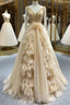 Champagne Tulle V-neck Beading Formal Prom Dresses