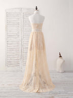 Champagne Two Pieces Lace Long Prom Dress Lace Evening Dress