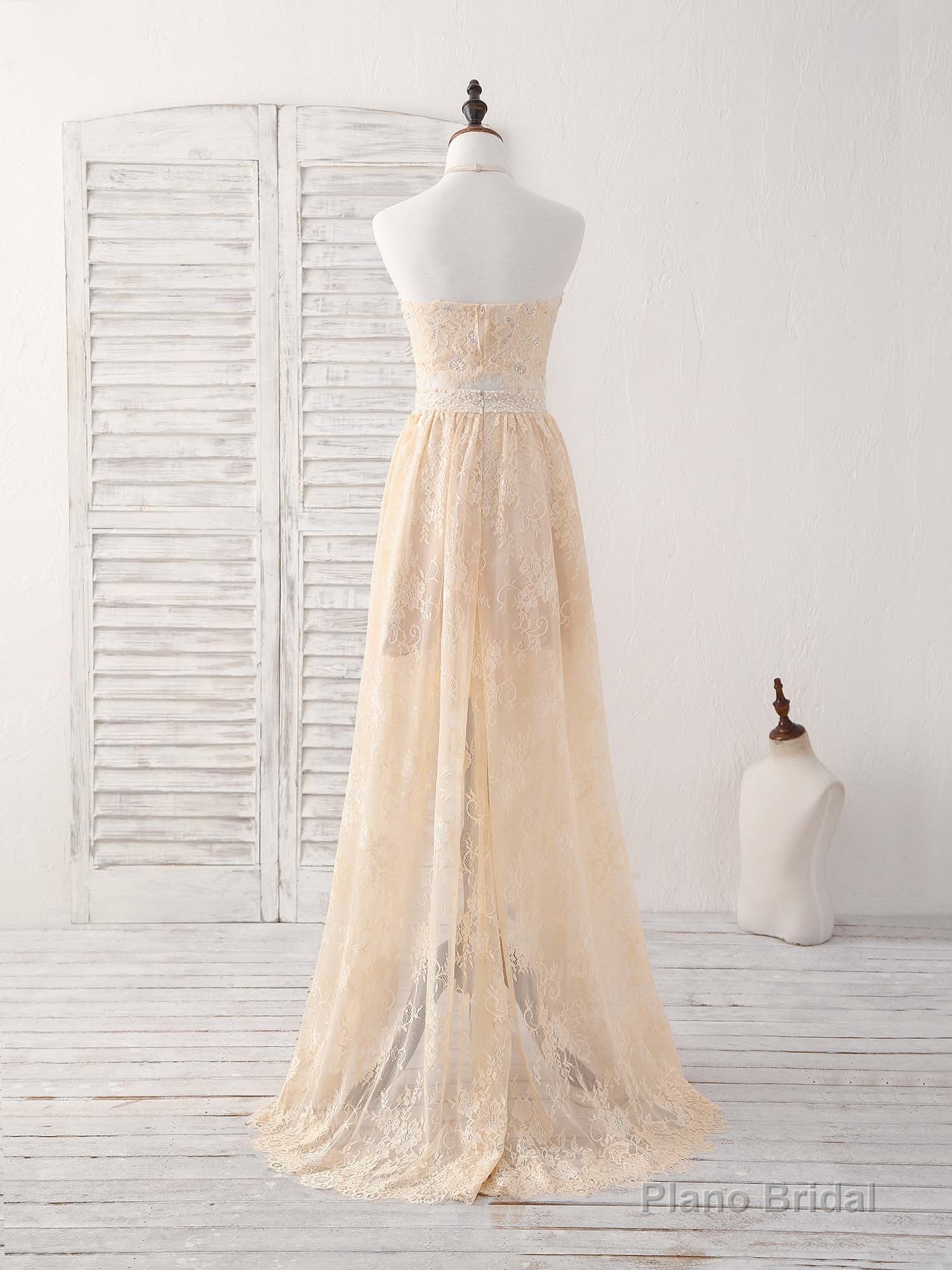 Champagne Two Pieces Lace Long Prom Dress Lace Evening Dress