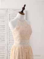 Champagne Two Pieces Lace Long Prom Dress Lace Evening Dress