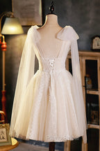 Champagne V-Neck Lace Short Formal Prom Dresses, Lovely A-Line Evening Party Dresses