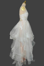 Champagne V-Neck Long Formal Prom Dresses A-Line Tulle Formal Evening Dresses