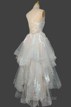 Champagne V-Neck Long Formal Prom Dresses A-Line Tulle Formal Evening Dresses