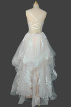 Champagne V-Neck Long Formal Prom Dresses A-Line Tulle Formal Evening Dresses