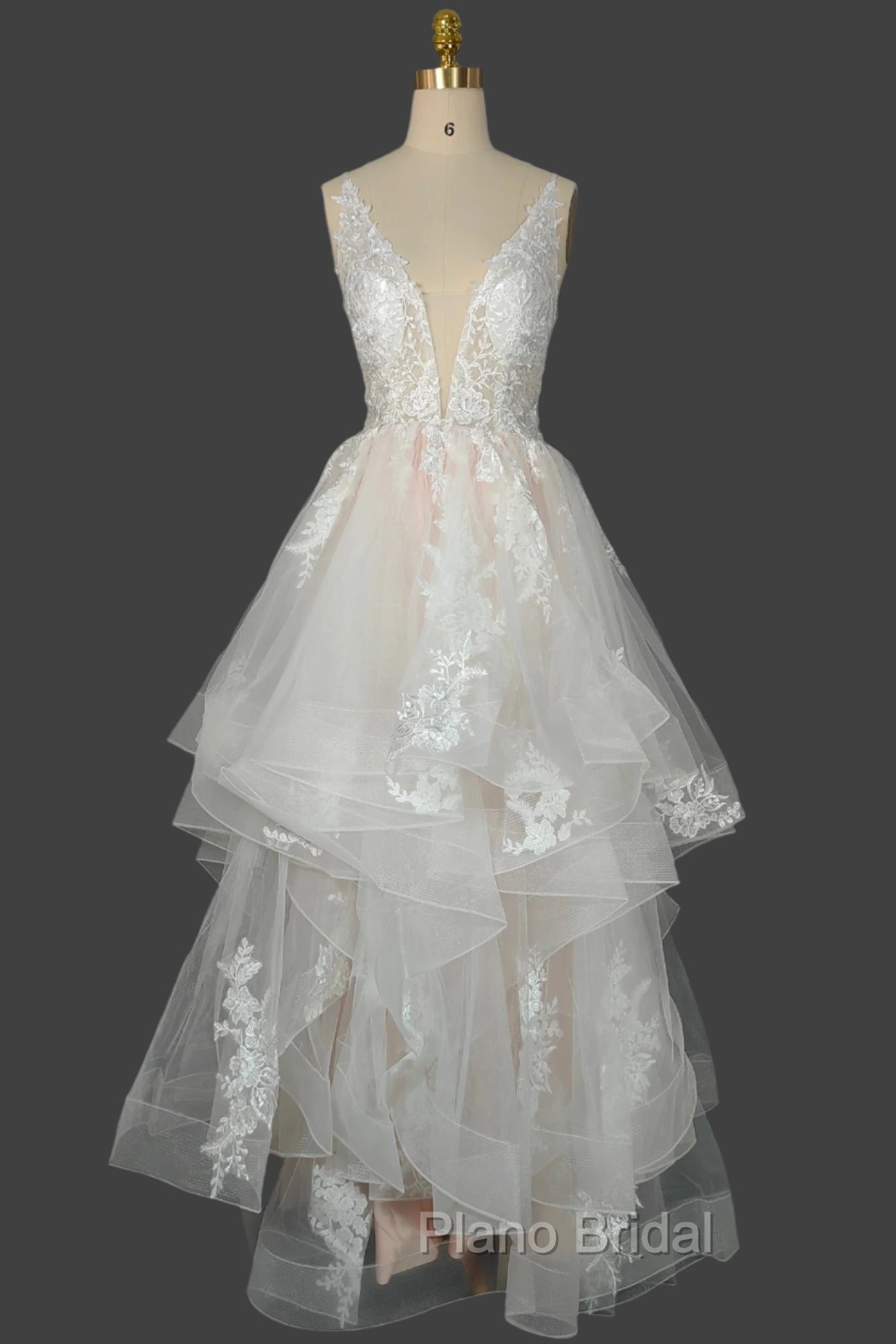 Champagne V-Neck Long Formal Prom Dresses A-Line Tulle Formal Evening Dresses Main image