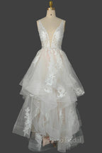 Champagne V-Neck Long Formal Prom Dresses A-Line Tulle Formal Evening Dresses