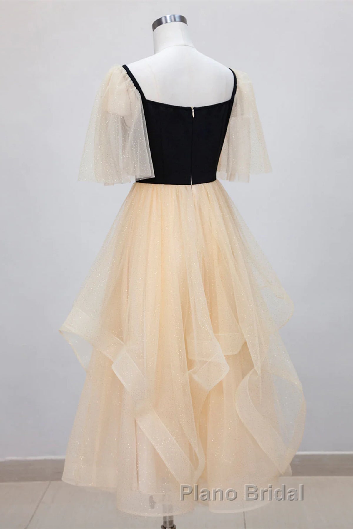 Champagne V Neck Tea Length Formal Prom Dresses, Tea-Length Formal Graduation Dresses Secondary image