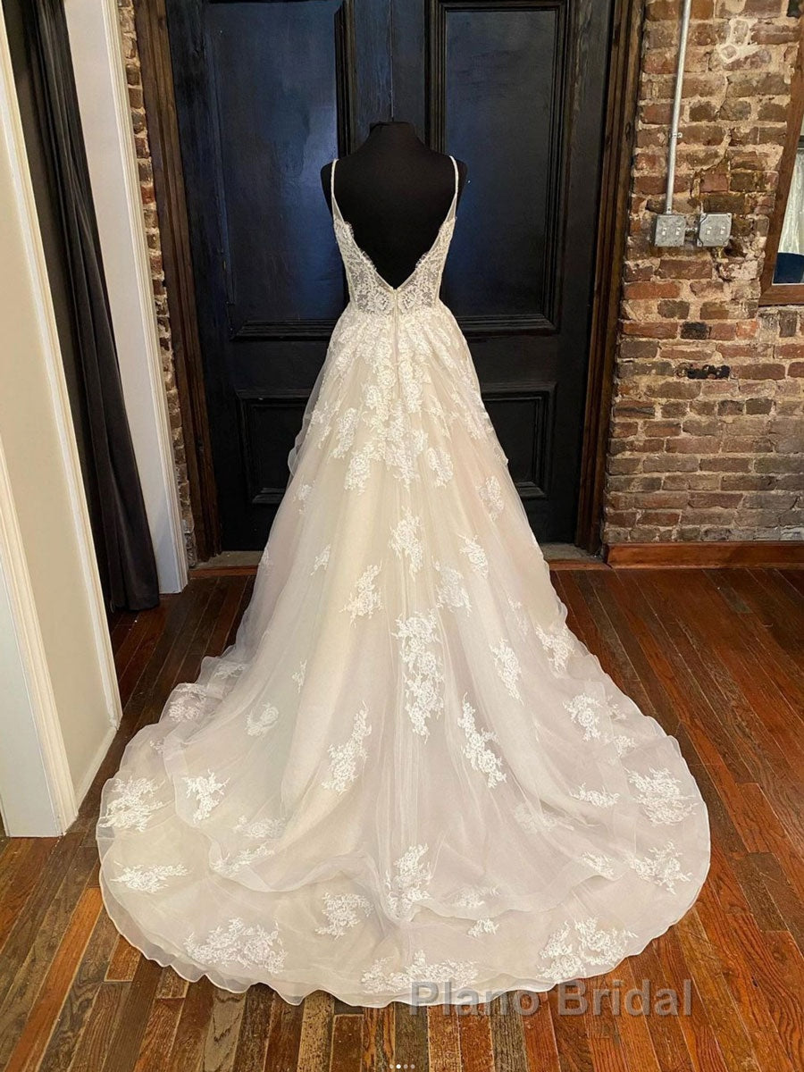 Champagne v neck tulle lace long Formal Prom dress, champagne lace evening dress Secondary image