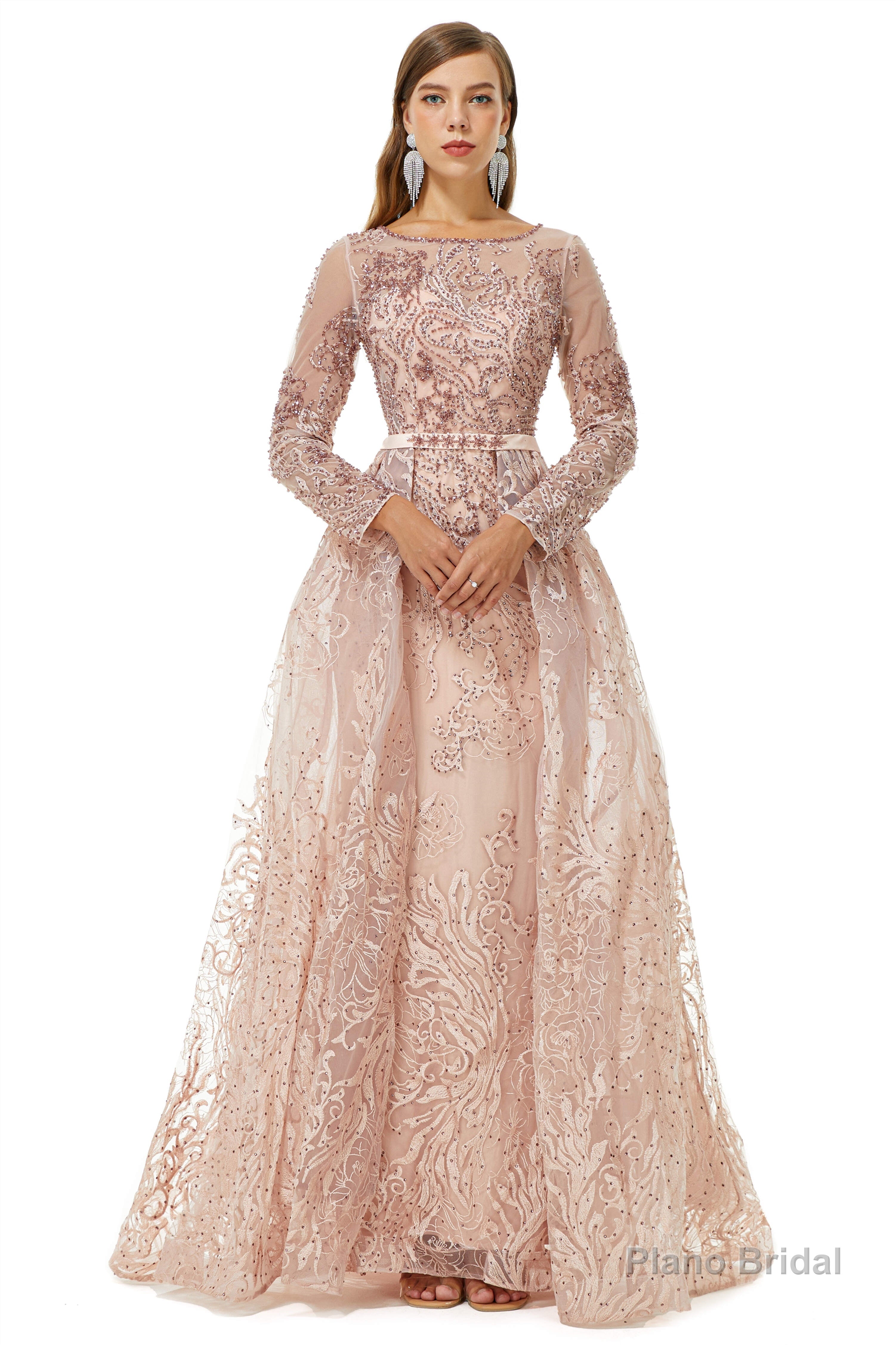 A-Line Tulle Beading Mermaid Long sleeves Prom Dresses with Overskirt Main image