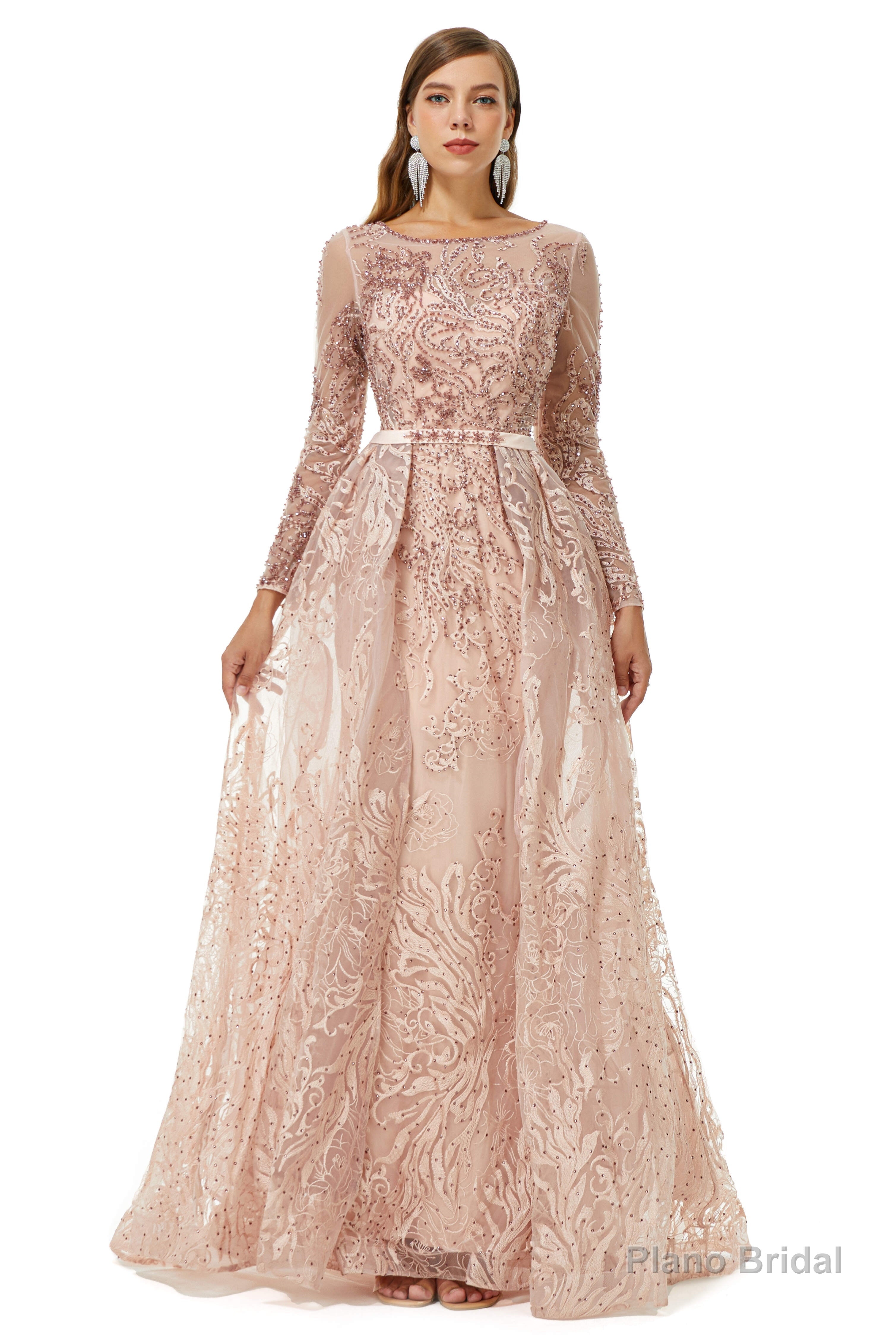 A-Line Tulle Beading Mermaid Long sleeves Prom Dresses with Overskirt Secondary image