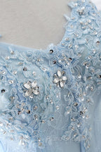 CHARLIZE |Ball Gown Sweetheart Tulle Sky Blue Formal Prom Party Gowns with Sequins