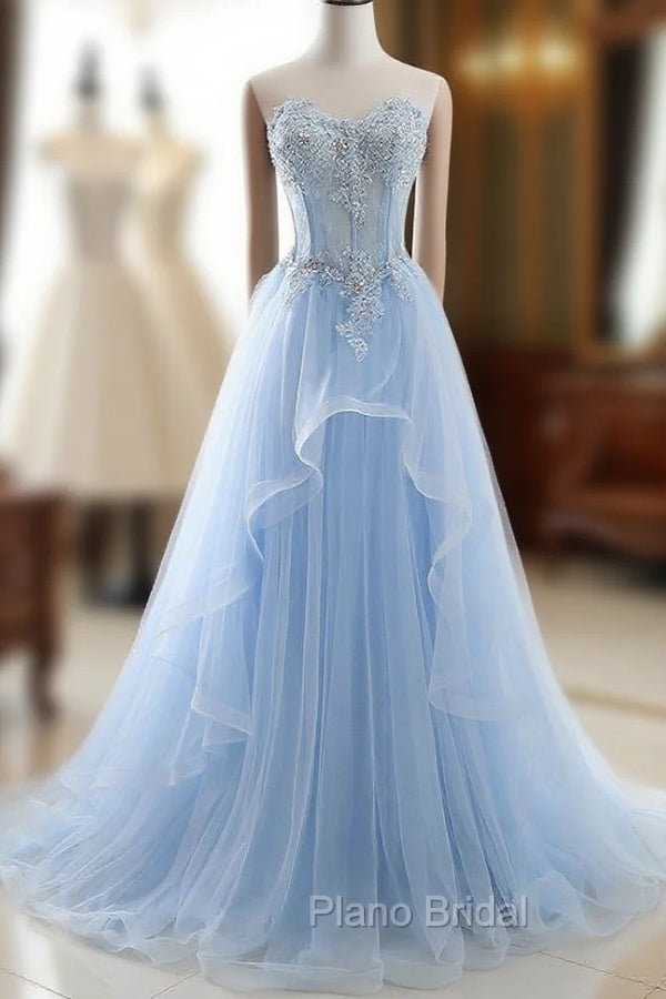 CHARLIZE |Ball Gown Sweetheart Tulle Sky Blue Formal Prom Party Gowns with Sequins Main image