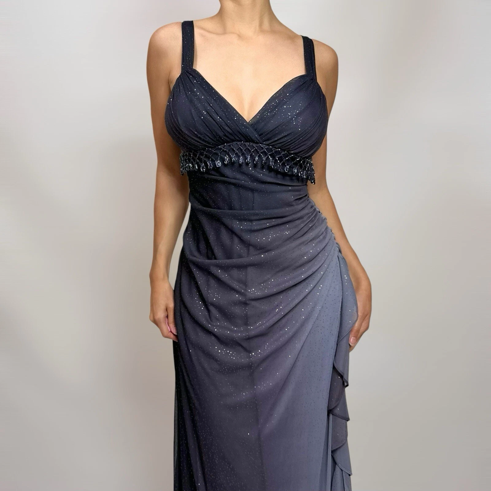 Charming A Line Spaghetti Strap Beaded Navy Blue Ombre Chiffon Party Dresses Formal Evening Dresses
