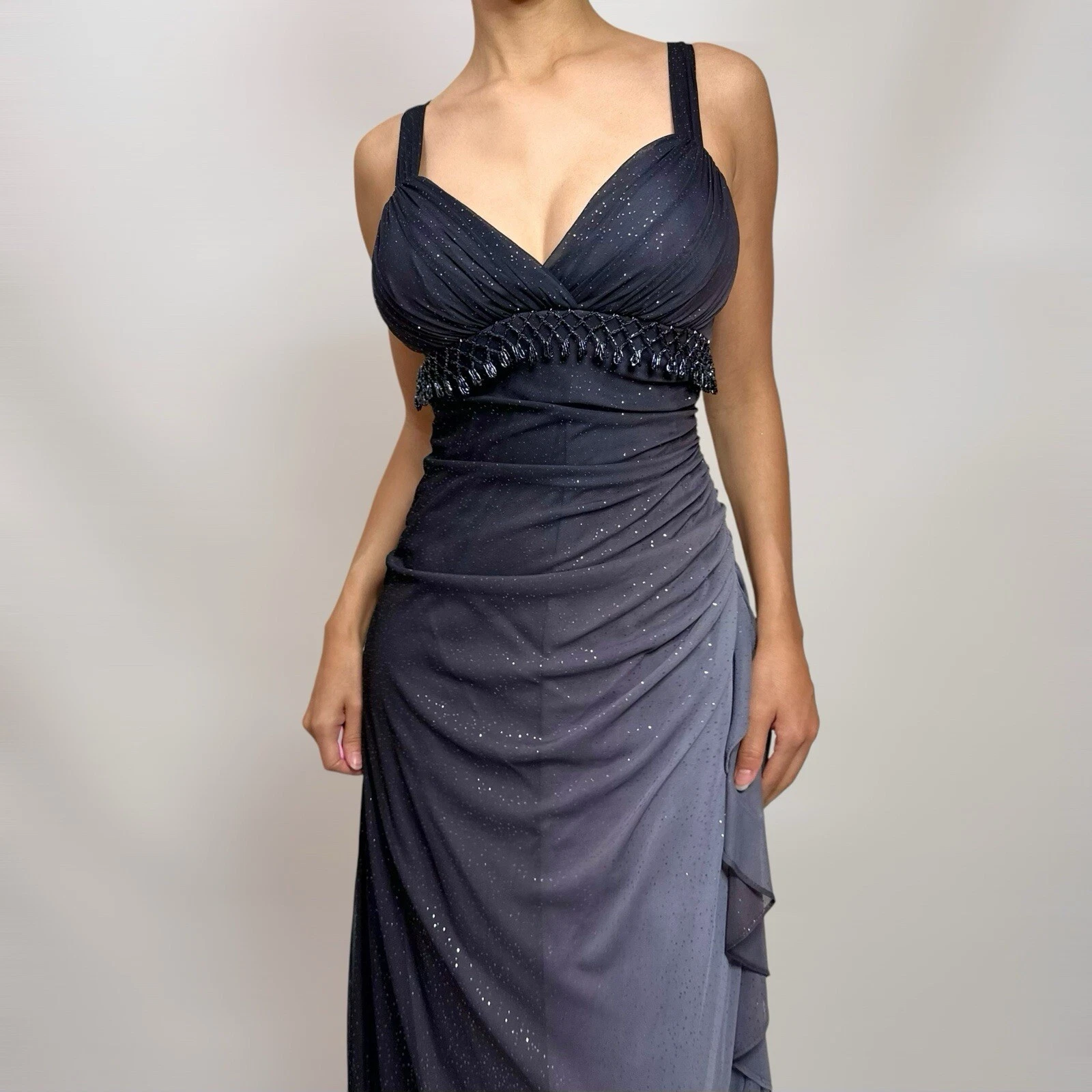Charming A Line Spaghetti Strap Beaded Navy Blue Ombre Chiffon Party Dresses Formal Evening Dresses