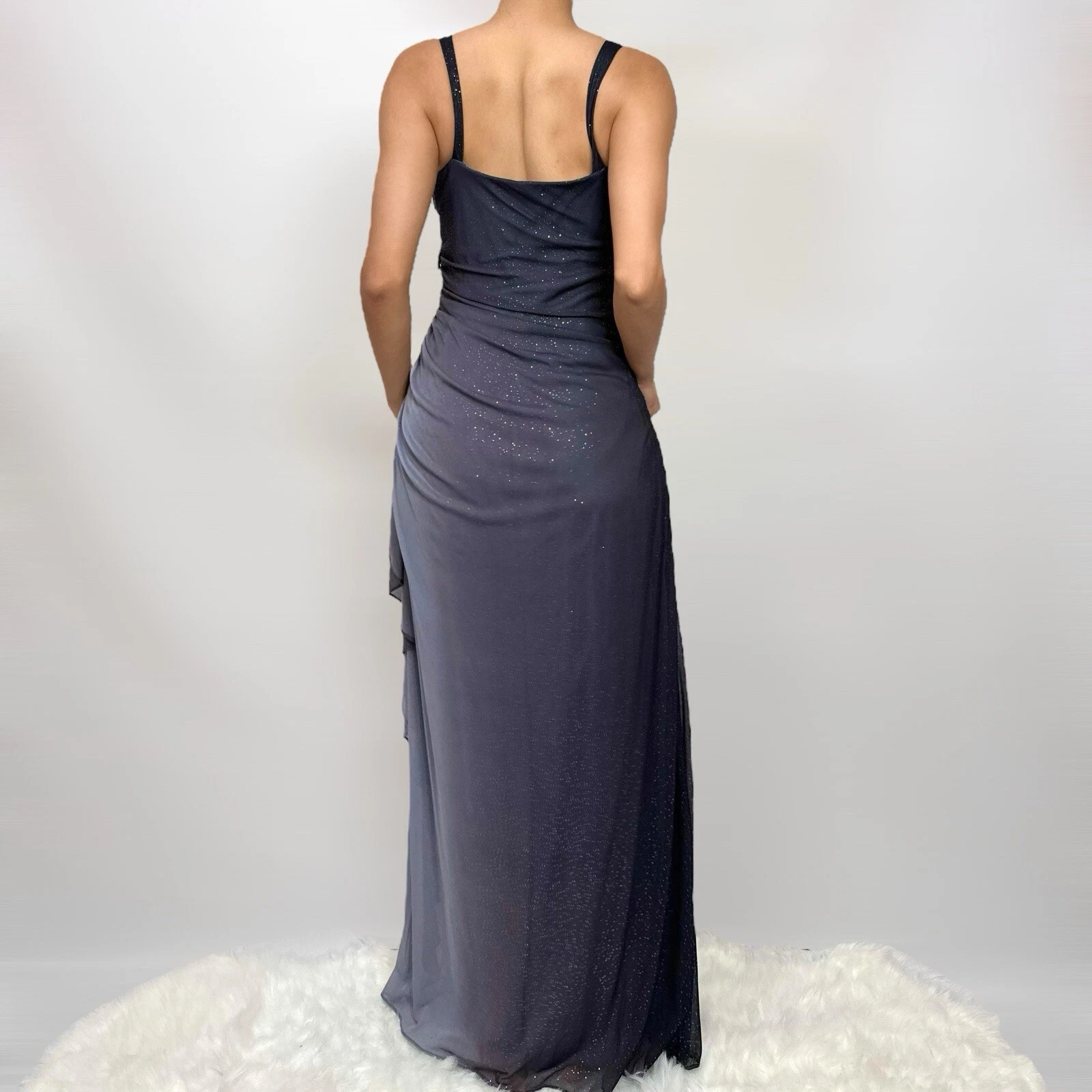 Charming A Line Spaghetti Strap Beaded Navy Blue Ombre Chiffon Party Dresses Formal Evening Dresses